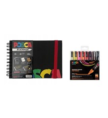 Posca - A5 BlackBook & PC5M - Medium Tip Pen - Warm colors 8 pc