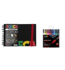 Posca - A5 BlackBook & PC3M - Fine Tip Pen - Basic Colors 8 pc