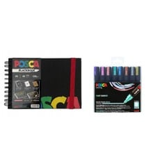 Posca - A5 BlackBook & PC5M - Medium Tip Pen - Metallic colors 8 pc