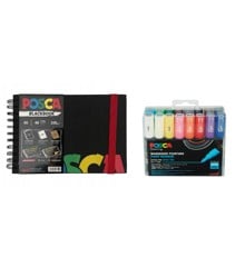 Posca - A5 BlackBook & PC1MC - Extra Fine Tip Pen - Basic Colors 16 pc