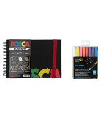 Posca - A5 BlackBook & PC1MR - Extra Fine Tip Pen - Basic Colors 16 pc