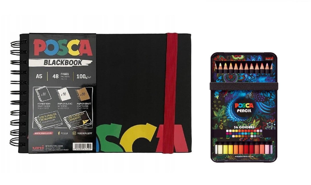 Posca - A5 BlackBook & Color Pencils - Bright & intense colors (36 pcs)