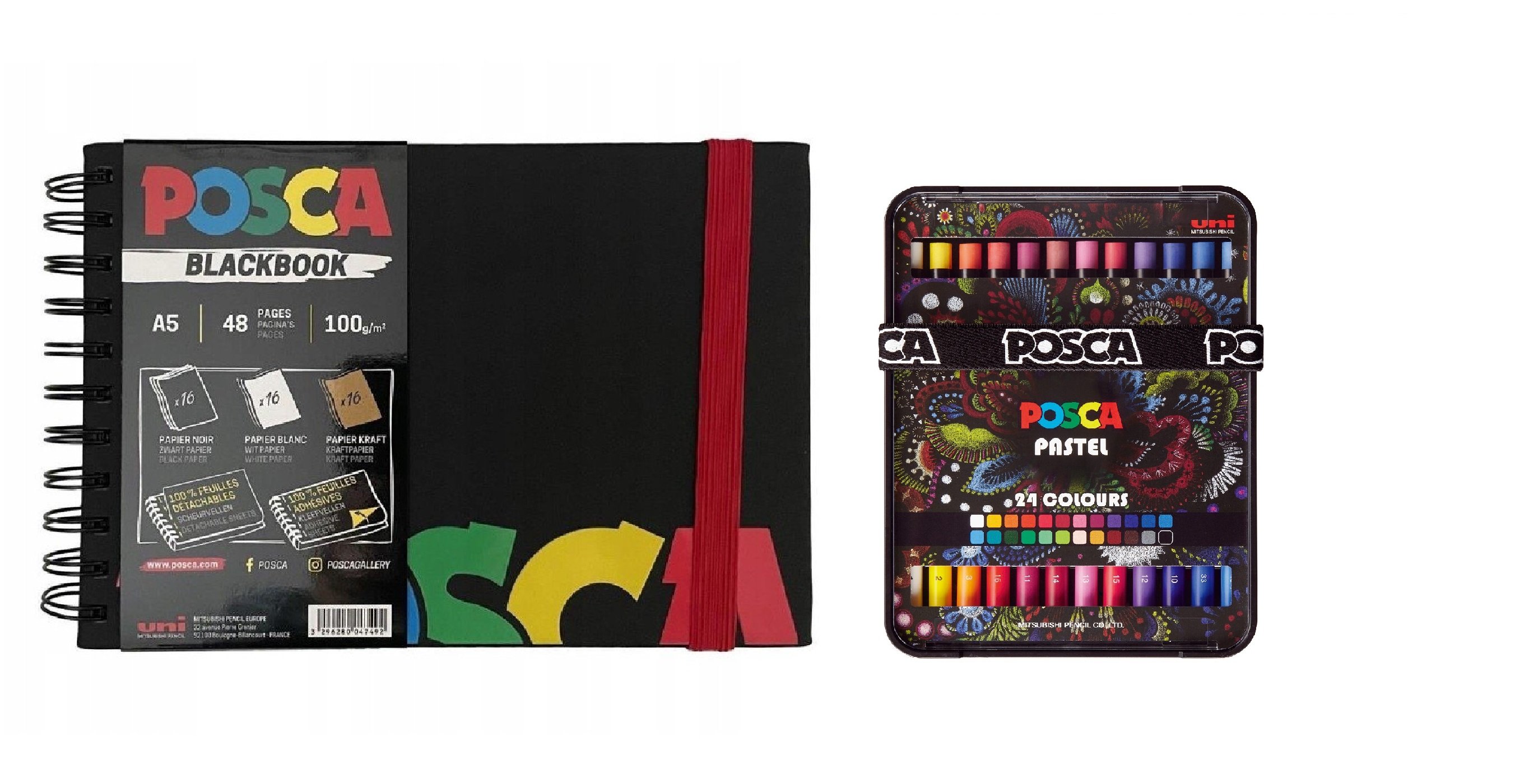 Posca - A5 BlackBook&Pastels - Bright&intense colors (24 pcs) - Leker