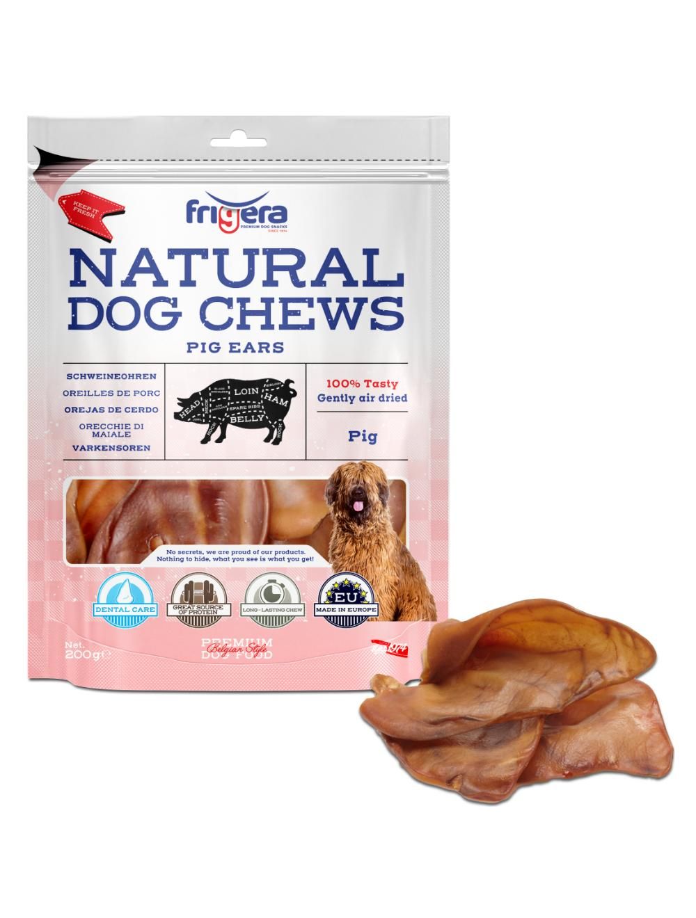 Frigera - Natural Dog Chews Pig ears 400gr - (402285851838) - Kjæledyr og utstyr