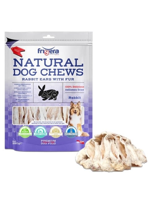 Frigera - Natural Dog Chews Kaninører med pels 250g