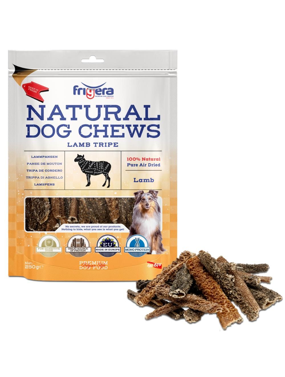 Frigera - Natural Dog Chews Lamb tripe 250 g - (402285861776) - Kjæledyr og utstyr