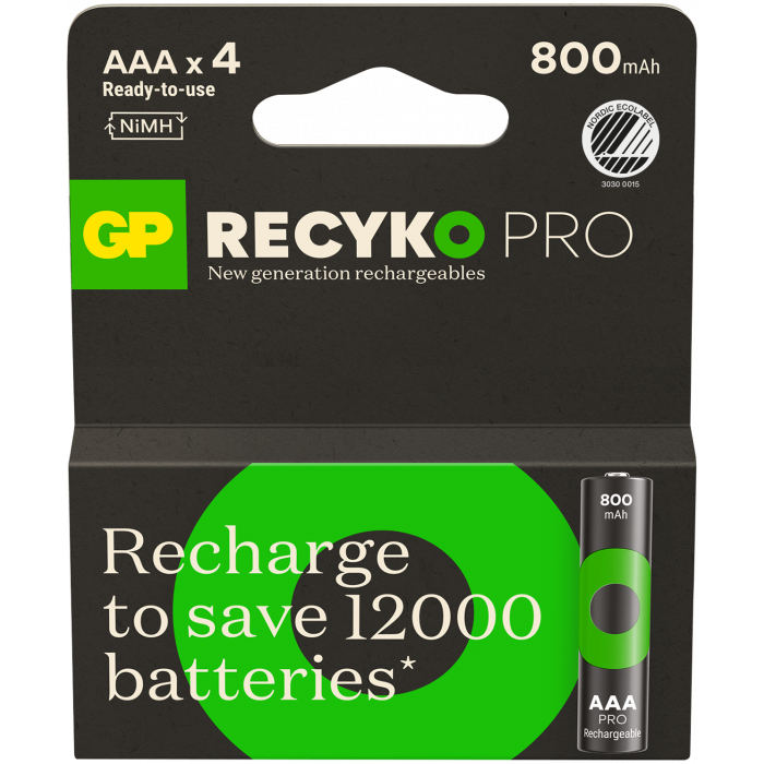 GP - ReCyko Professional NiMH AAA Rechargeable Batteries, 85AAAHCB-2WB4, 4-Pack - Elektronikk