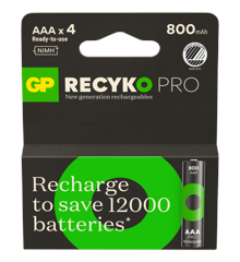 GP - ReCyko Professional NiMH AAA Rechargeable Batteries, 85AAAHCB-2WB4, 4-Pack