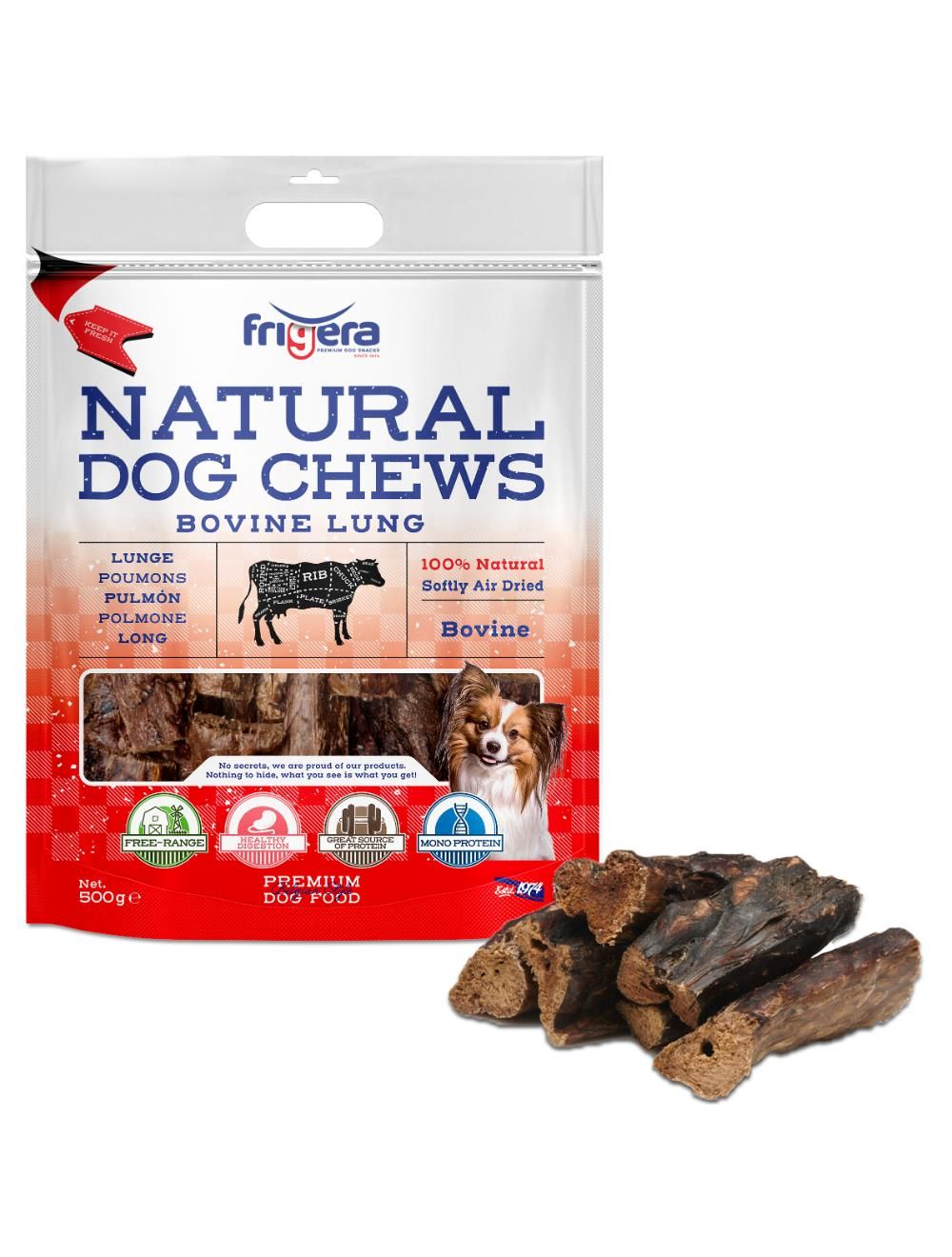 Frigera - Natural Dog Chews Bovine lung 500 g - (402285851811) - Kjæledyr og utstyr