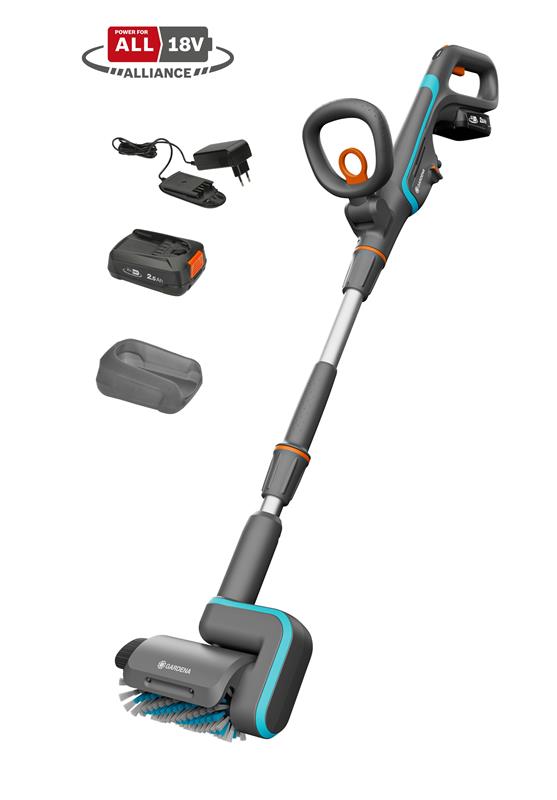 Gardena AquaBrush Patio– Batteridrevet terrassebørste 18V sett inkl. lader og batteri
