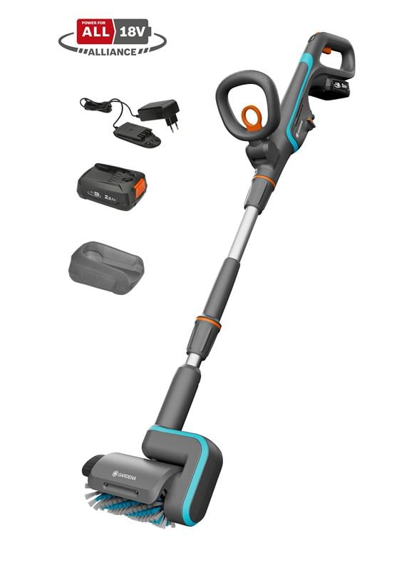 Gardena Batteridrevet AquaBrush Patio – Rengøringssæt til træterrasser inkl. batteri og oplader