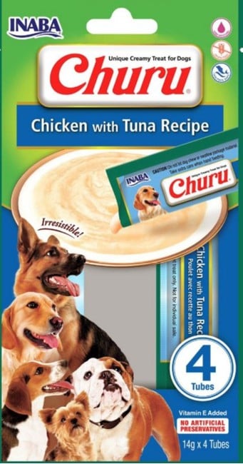 CHURU - 12 x Chicken With Tuna 4stk  til Hund 48 rør ialt ( bedst før 8/11-2024)