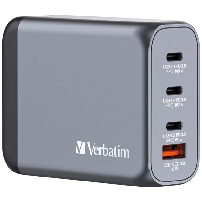 Verbatim - GNC-100 GaN Charger 4 Port 100W USB-A/USB-C