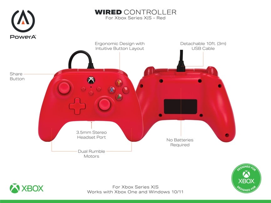 PowerA PowerA Wired Controller for Xbox Series X - S - Red