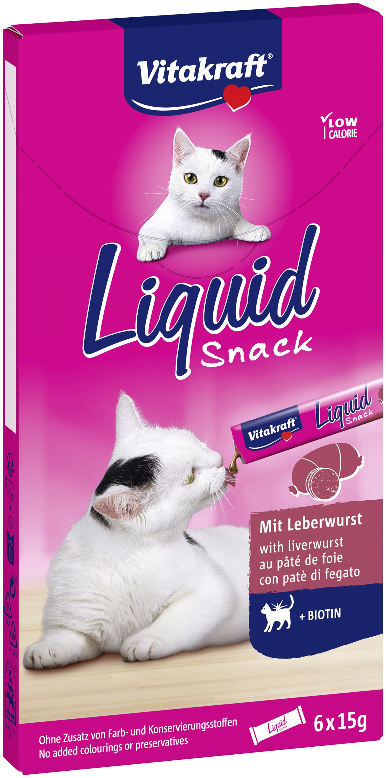Vitakraft - Liquid Snack kattesnack med lever og Biotin 6x15g
