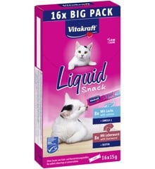 Vitakraft - Liquid Snack kattesnack Multipack med lever og laks 16x15g