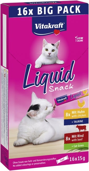 Vitakraft - Liquid Snack kattesnack Multipack med kylling og oksekød 16x15g