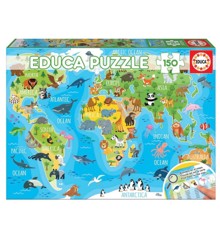 Educa - 150 pcs - World Map Animals puzzle (018115)
