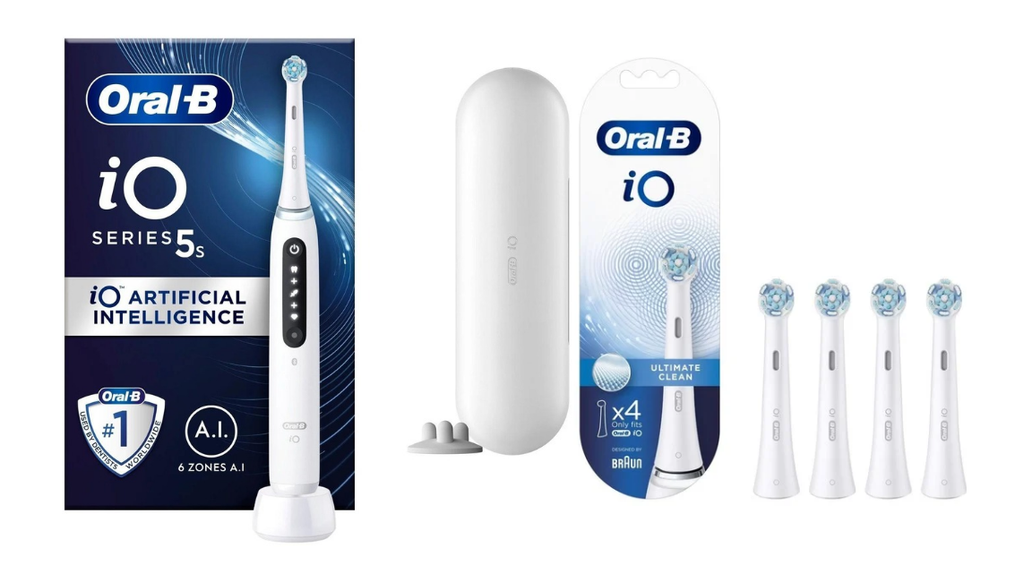 Oral-B - iO5s Quite White Electric Toothbrush + iO Ultimate Clean Replacement Heads 4ct (Bundle)