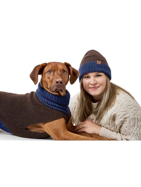 Hunter - Dogcoat Odense 40 + hat, beige/blue - (203543)