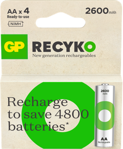 GP ReCyko - Ladattavat AA-paristot, 2600 mAh, 4 kpl