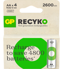 GP ReCyko - Wiederaufladbare AA-Batterien, 2600 mAh, 4er-Pack