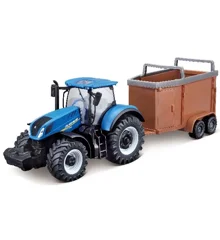 BURAGO - Tractor w/livestock trailer N.H. T7.615 10cm blue (141509)