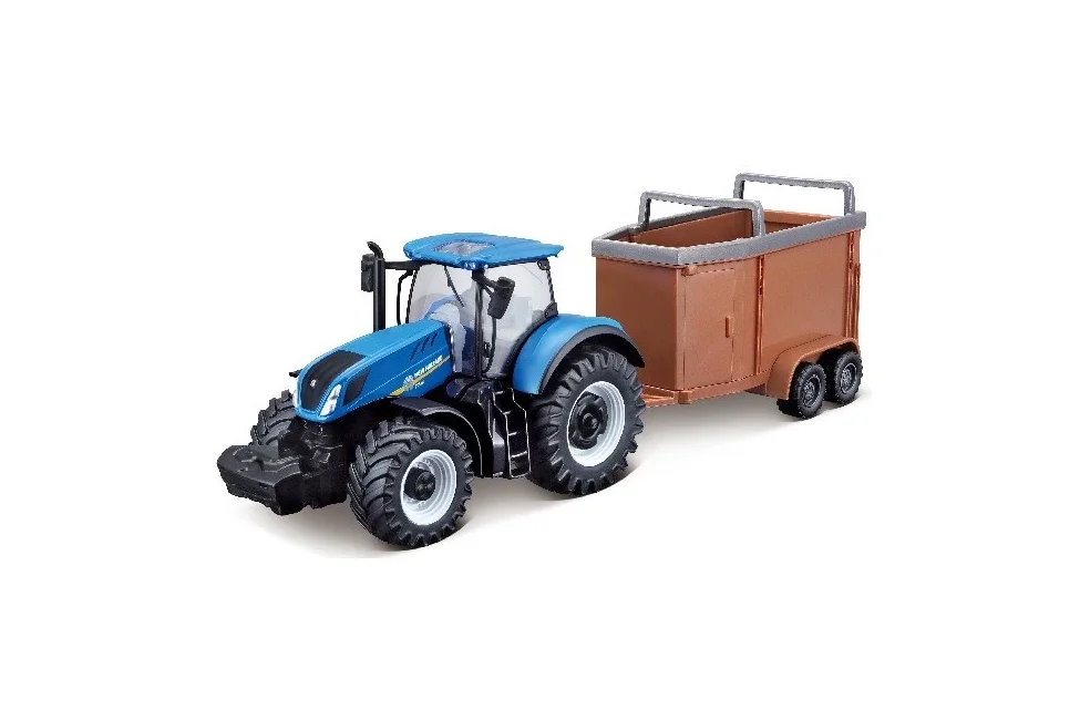 BURAGO - Tractor w/livestock trailer N.H. T7.615 10cm blue (141509)