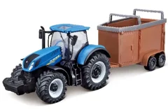 BURAGO - Tractor w/livestock trailer N.H. T7.615 10cm blue (141509)