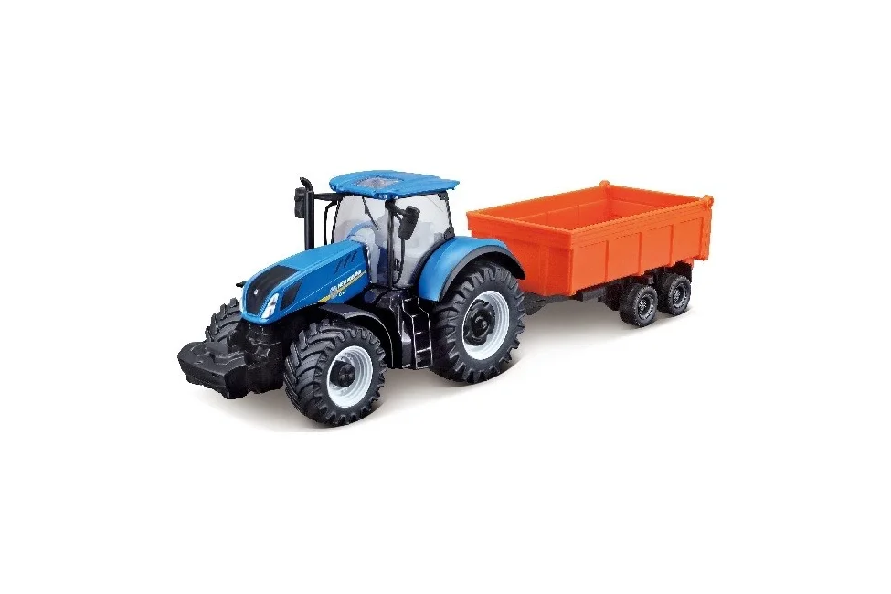 BURAGO - Tractor w/tipping trailer N.H T7.615 10cm blue (141511)