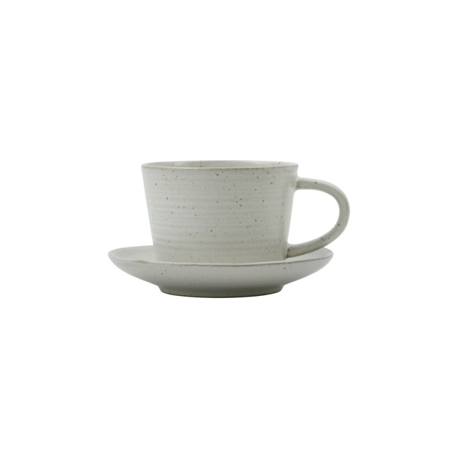 House Doctor - Kaffeetasse mit Untertasse, HDPion - Grau/weiß - h: 6.5 cm, dia: 7 cm, dia: 13 cm