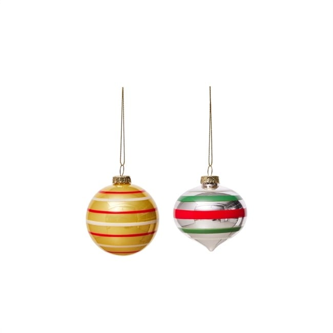 OYOY Living - Vintage Christmas Glass Ball, Pack of 2 - No 3