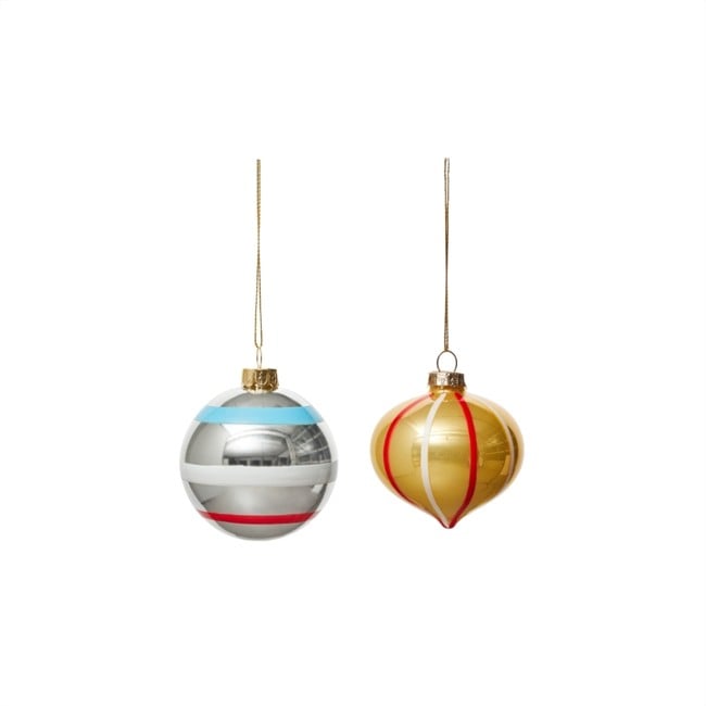 OYOY Living - Vintage Christmas Glass Ball, Pack of 2 - No 2