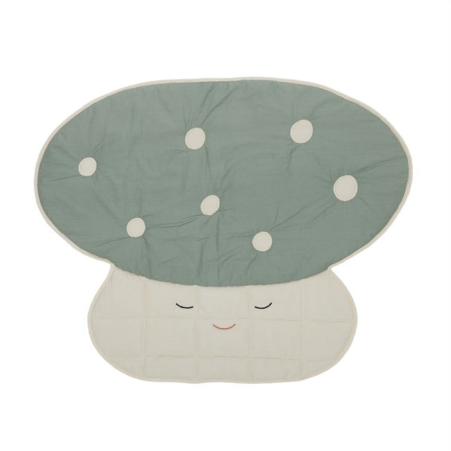 OYOY Mini - Mushroom Quilted Blanket - Offwhite / Pale Blue (M107675)