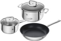 Zwilling - Cube, Pots and pans set 3-pcs - Sølv-Sort - 18/10 stainless steel