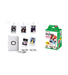 Fuji - Instax mini link 2 w. LED light chain and 2x10 pack Film Bundle - clay white