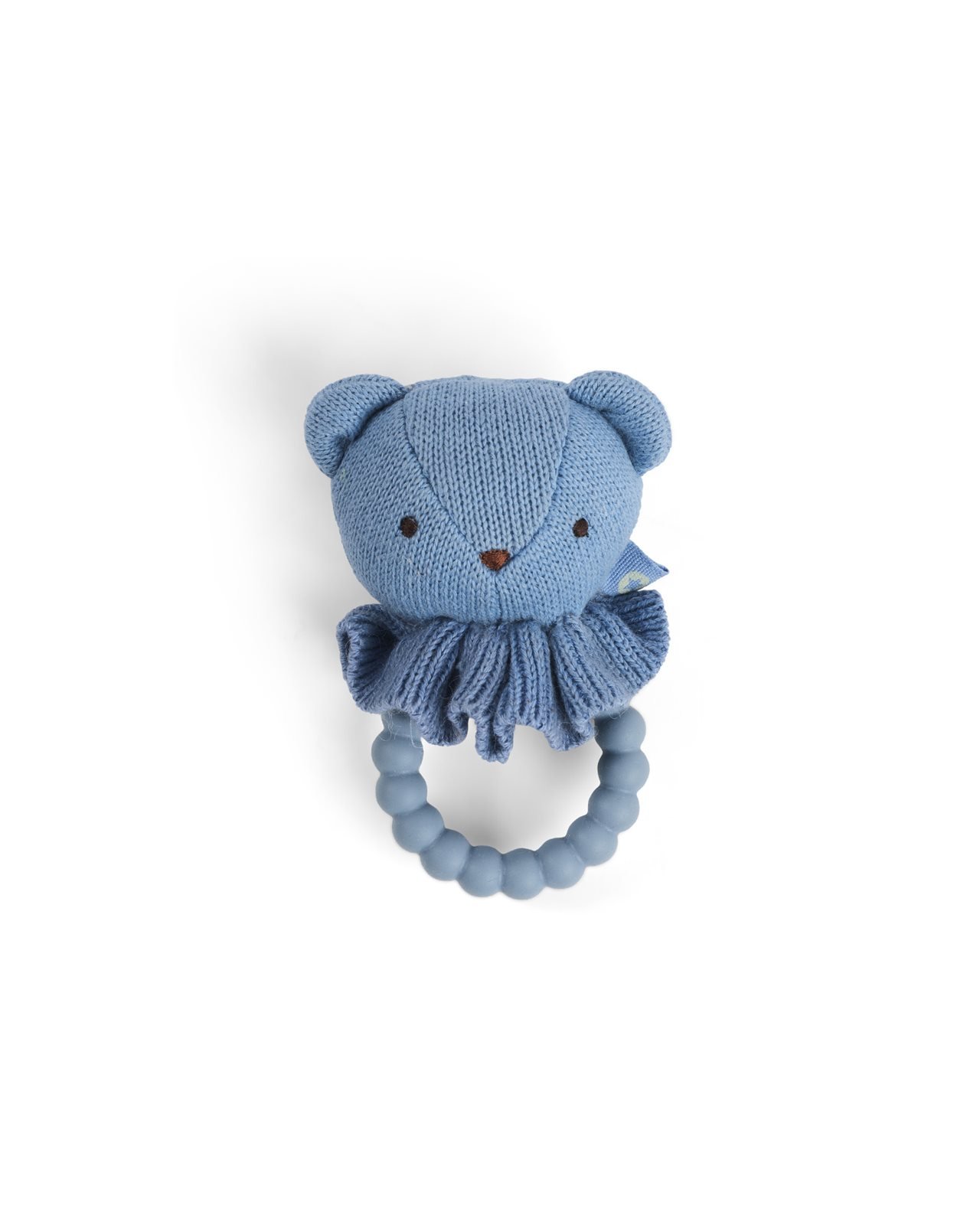 Smallstuff - Rattle, bear face on silicone ring, blue - (40008-91)