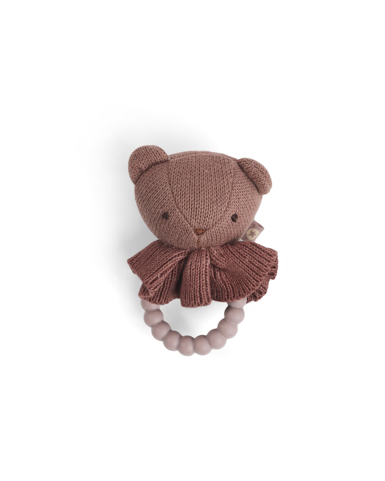 Smallstuff - Rattle, bear face on silicone ring, dark rose - (40008-93)