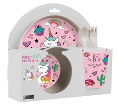 I-Drink - RPET Kids Set with Cup, Bowl, Dish and Cutlery - UNICORN (ID5301A)