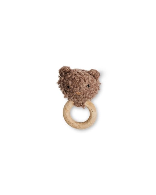 Smallstuff - Rattle, bear, bouclè merino wool, rose brown - (40008-82)