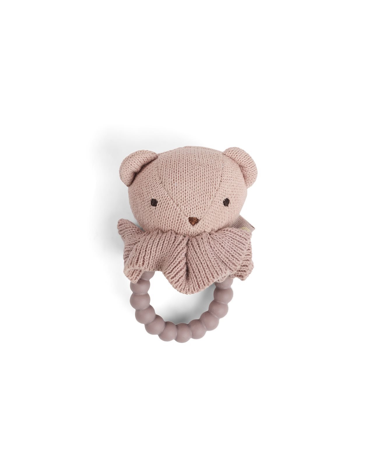 Smallstuff - Rattle, bear face on silicone ring, soft rose (40008-92)