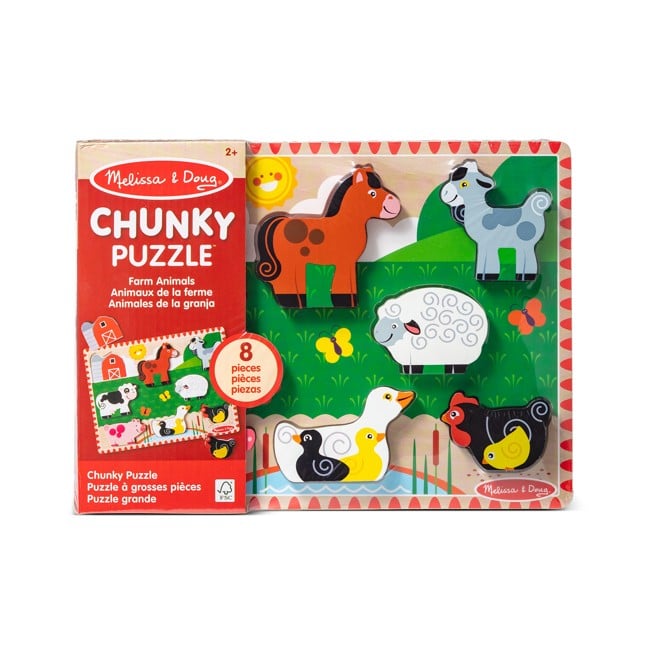 Melissa & Doug - Bondegårds Chunky Puslespil (8 brikker)