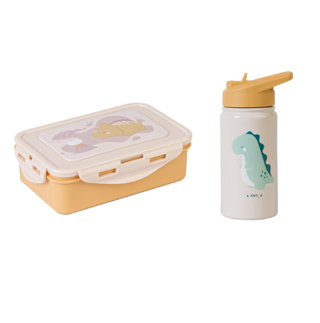 SARO Baby - Thermos Bottle with Straw 350 ml - Sand & Lunch Box - Mustard