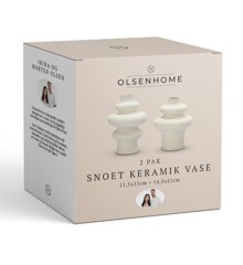 Olsen Home - Snoet keramik vase - Hvid - 14.5x21 cm og 11.5x15 cm - 2 pak