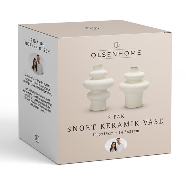 Olsen Home - Snoet keramik vase - Hvid - 14.5x21 cm og 11.5x15 cm - 2 pak