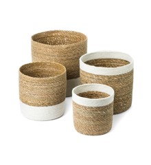 Scandinavian Collection - 4 baskets in seaweed - Natural and White - Ø18, 22, 25, 28cm