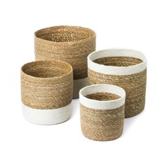 Scandinavian Collection - 4 baskets in seaweed - Natural and White - Ø18, 22, 25, 28cm