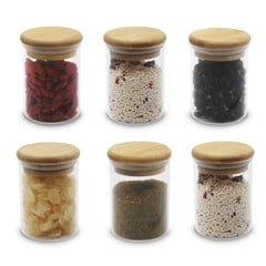 Olsen Home - Spice jar with bamboo lid - 6 Pack - 8 cm height, 5.5 cm diameter