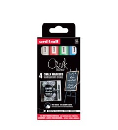 Uni - Chalk Marker PWE-5M, set of 4 markers - blue, green, red & white (401577)