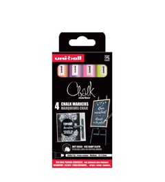 Uni - Chalk Marker PWE-5M, set of 4 markers - orange, pink, lilac & yellow (401578)